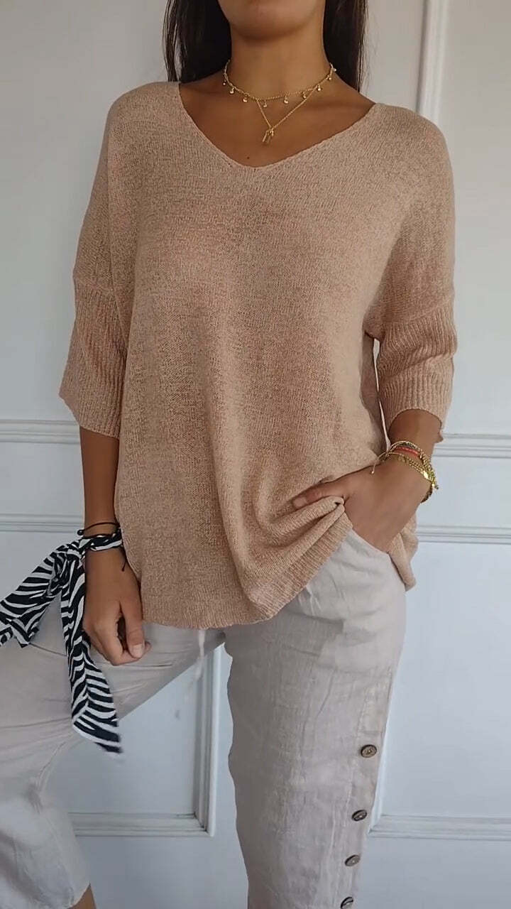 Eveloria Damen Pullover V-Ausschnitt Gestrickt