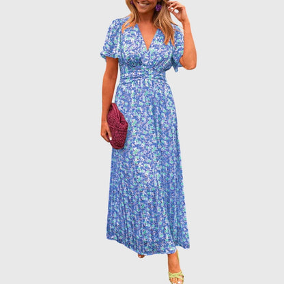 Damen Maxikleid Blumenmuster Kurzärmel