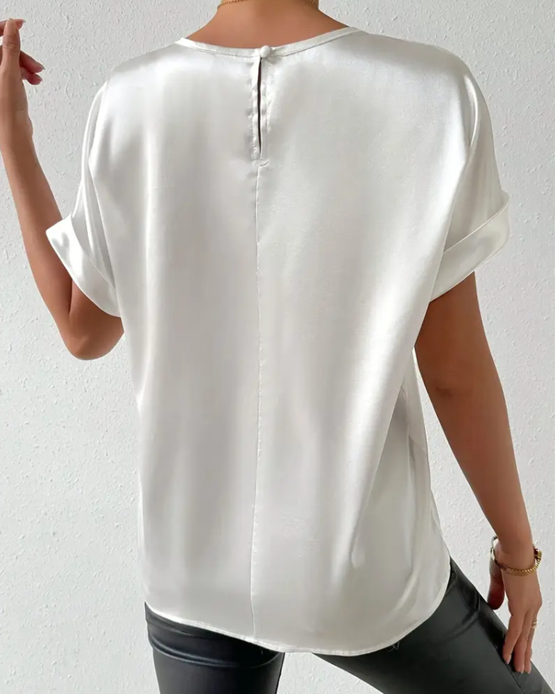 Damen T-Shirt Rundhals Satin Glatt