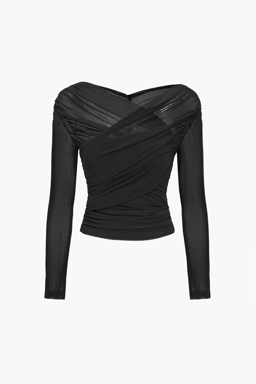 Damen Mesh-Oberteil mit Rüschen und langen Ärmeln
