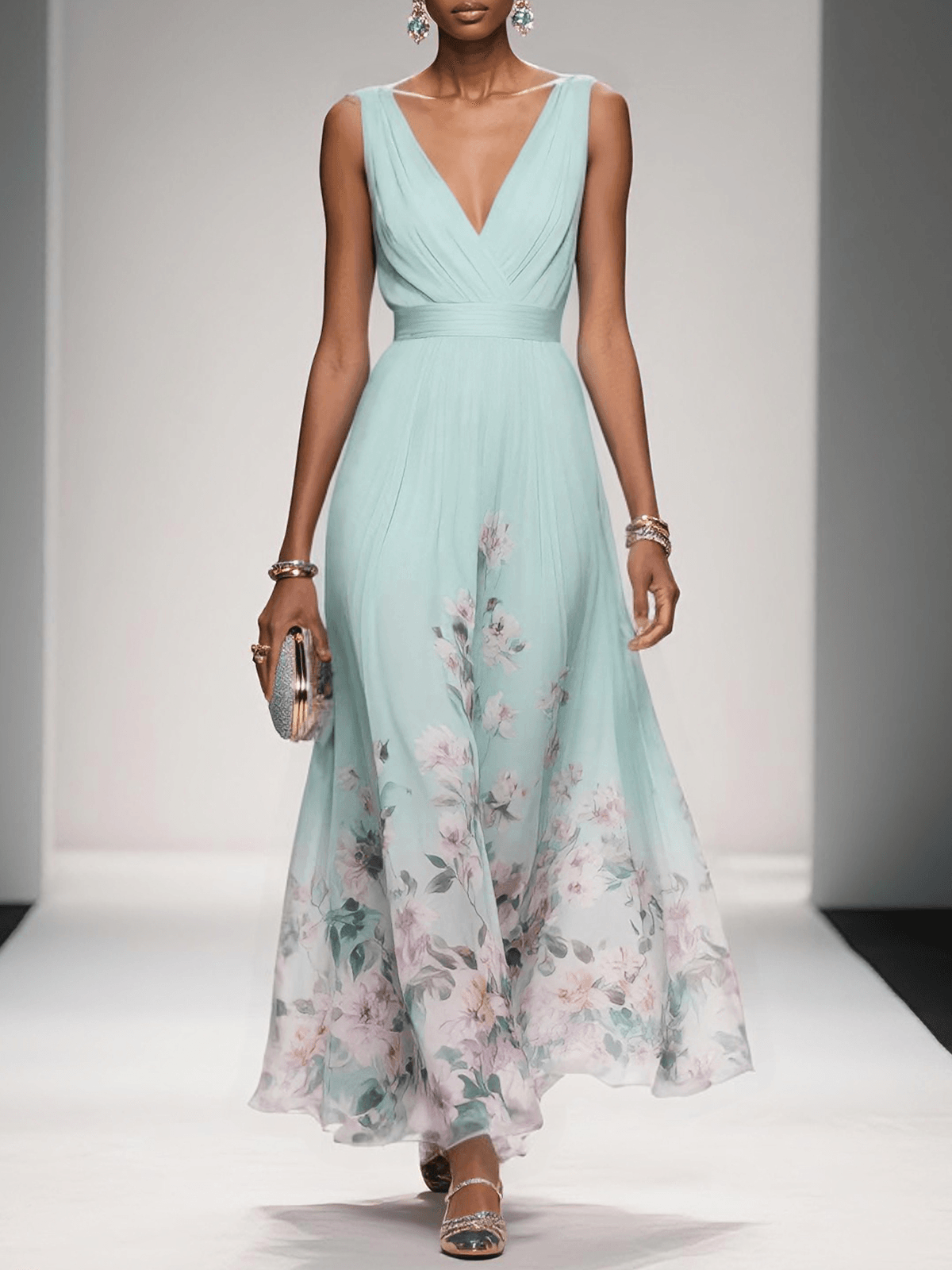 Damen Florales Maxikleid Chiffon Sommer