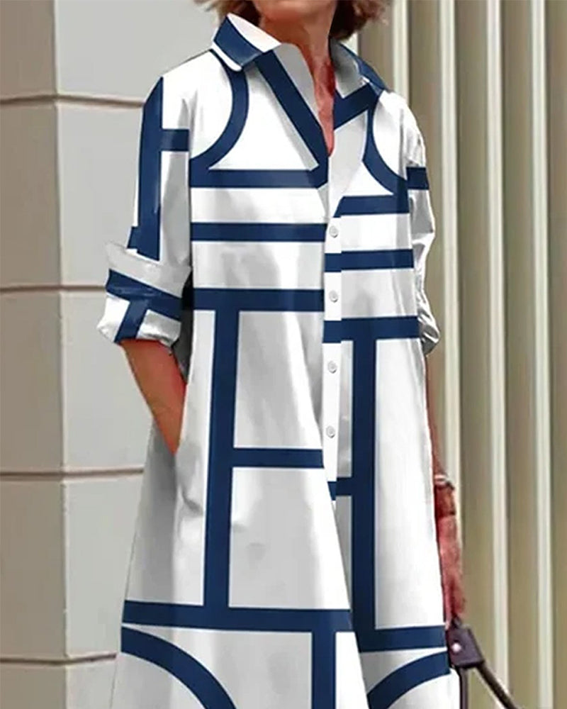 Eveloria Damenkleid Geometrischer Druck Mit Taschen