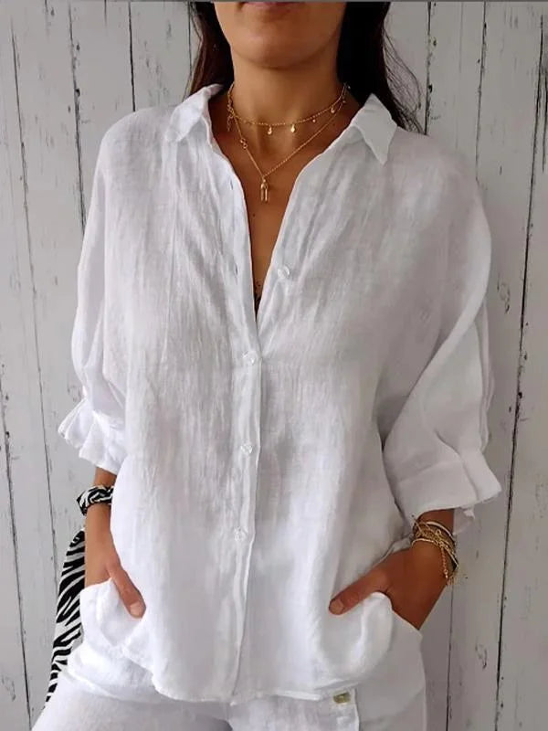 Damen Bluse Elegante Baumwolle Weiß - Eveloria