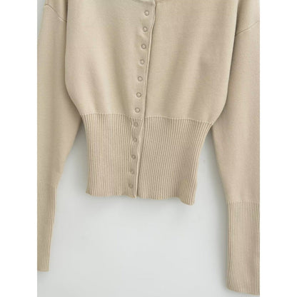 Damen Strickjacke Langärmlig Knopfleiste Beige