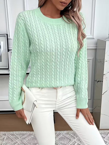 Damen Strickpullover Zopfmuster Winterweiß
