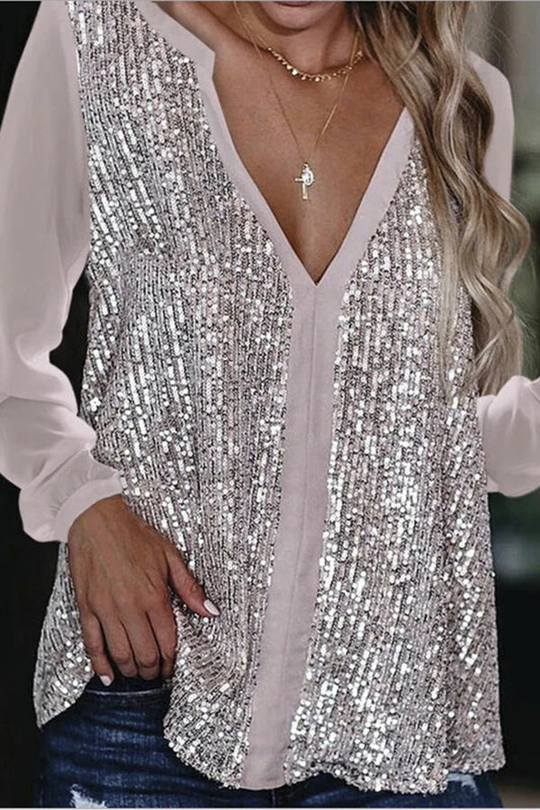 Damen Glitter Bluse Langärmlig