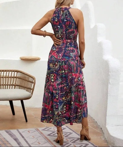 Damen Maxi-Kleid Retro-Halterneck Vintage-Look