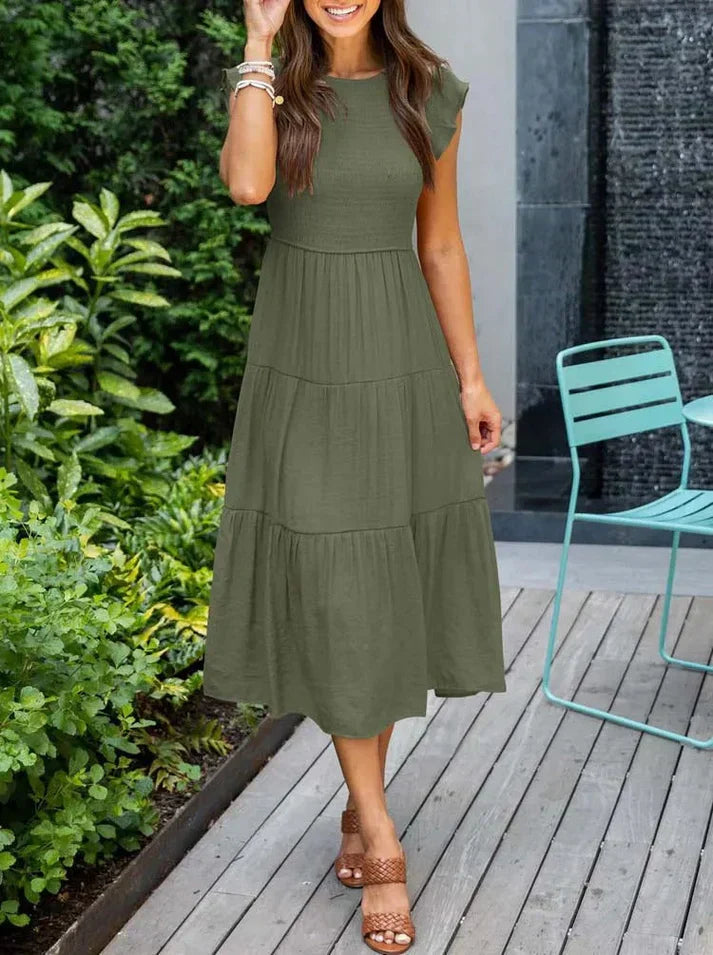 Damen Midi-Kleid Kurzärmelig