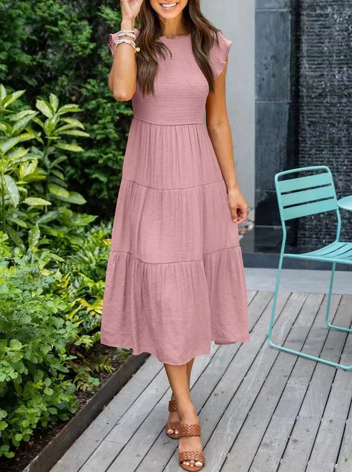 Damen Midi-Kleid Kurzärmelig