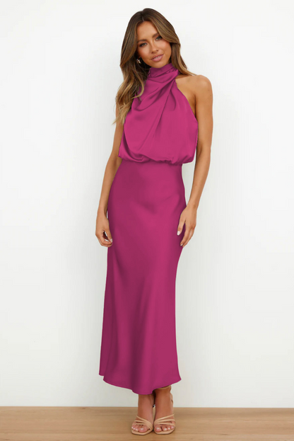 Eveloria Damen Midi Kleid Asymmetrischer Rundhalsausschnitt