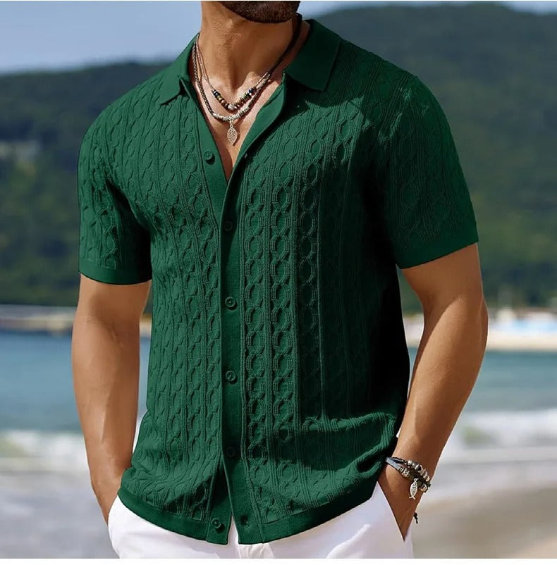 Reinhard Herren Polo-Shirt Strukturiert Knopfverschluss Weiß