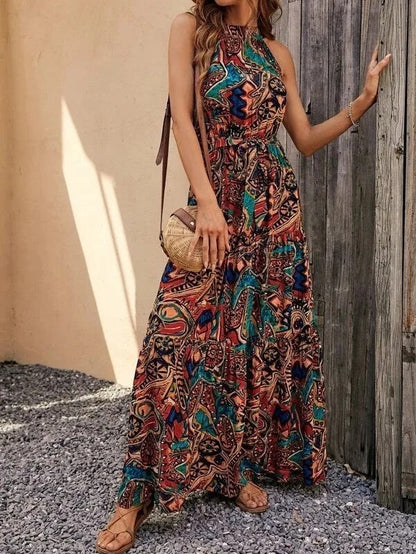 Damen Maxi-Kleid Retro-Halterneck Vintage-Look