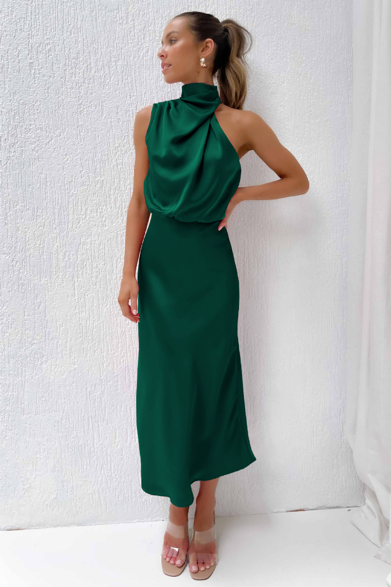 Eveloria Damen Midi Kleid Asymmetrischer Rundhalsausschnitt