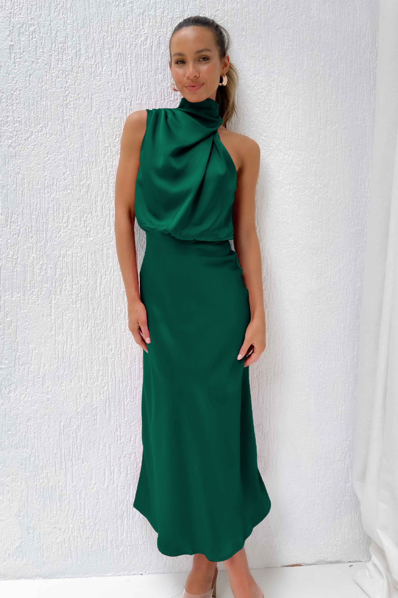 Eveloria Damen Midi Kleid Asymmetrischer Rundhalsausschnitt