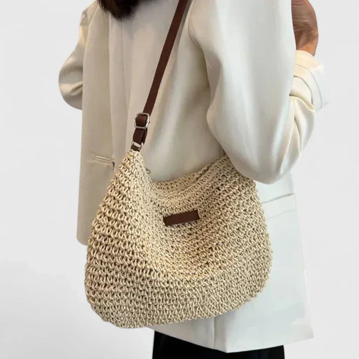 Damen Schultertasche Leder Natürlich Braun - Eveloria
