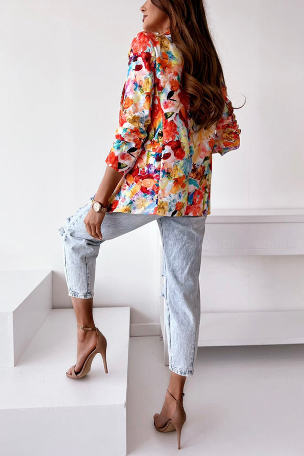 Damen Freizeitanzug Blazer Florale Revers Elegant Blazer - Eveloria