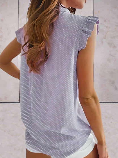 Damen Bluse mit Rüschenärmeln und Schleifenkragen Polka Dots