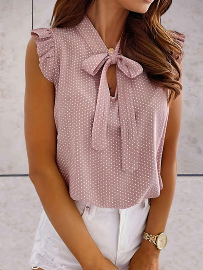 Damen Bluse mit Rüschenärmeln und Schleifenkragen Polka Dots - Eveloria
