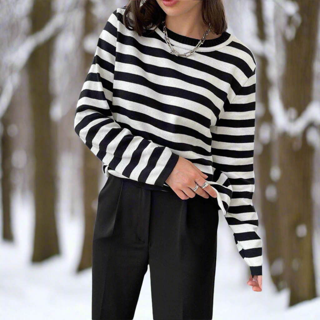 Damen Langarmshirt Gestreift Lässig Weiß/