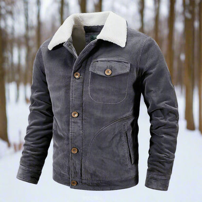 Herren Cordjacke Klassischer Fit Shearling Kragen Braun