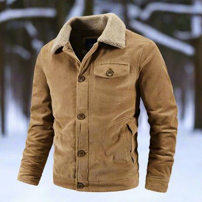 Herren Cordjacke Klassischer Fit Shearling Kragen Braun