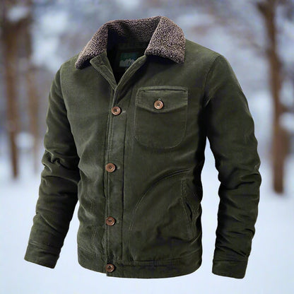 Herren Cordjacke Klassischer Fit Shearling Kragen Braun
