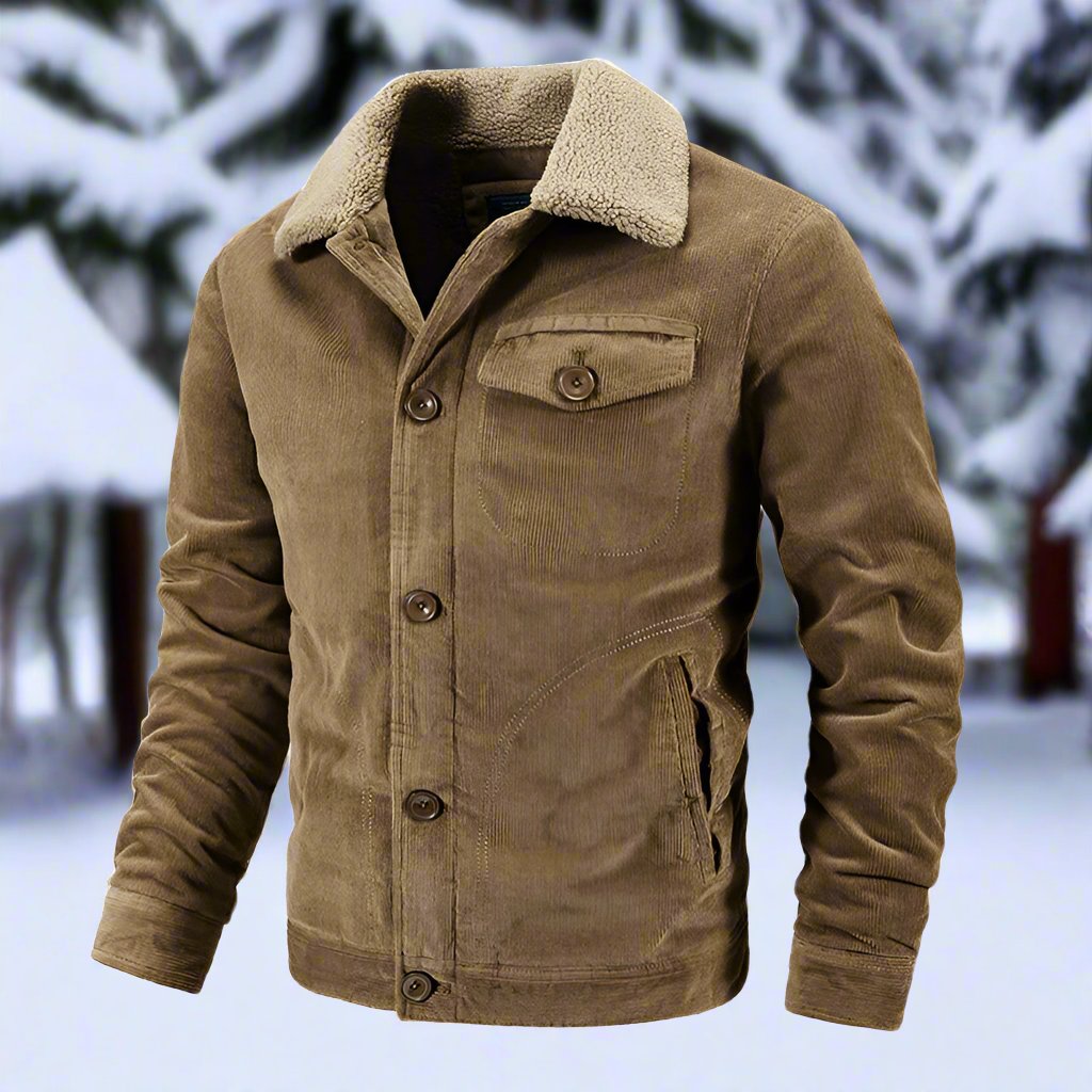 Herren Cordjacke Klassischer Fit Shearling Kragen Braun - Eveloria