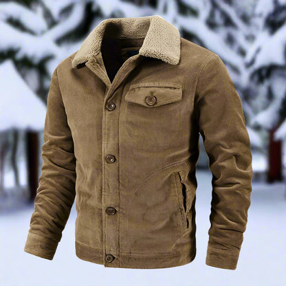Herren Cordjacke Klassischer Fit Shearling Kragen Braun - Eveloria
