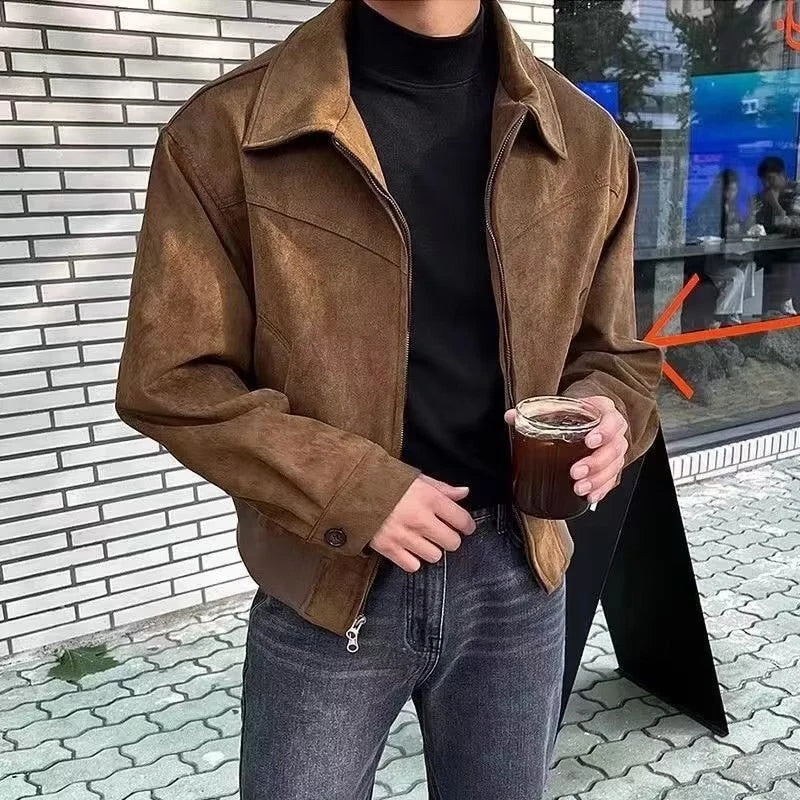 Eveloria Herren Vintage Jacke Klassischer Kragen Reißverschluss
