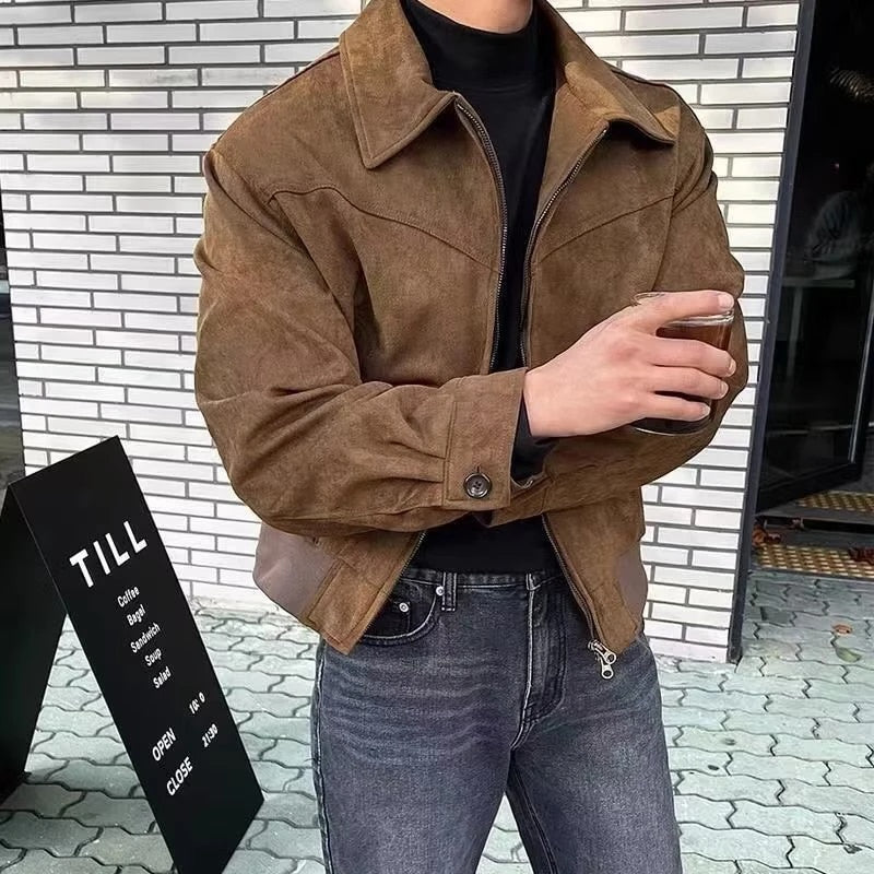 Eveloria Herren Vintage Jacke Klassischer Kragen Reißverschluss