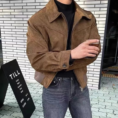 Eveloria Herren Vintage Jacke Klassischer Kragen Reißverschluss