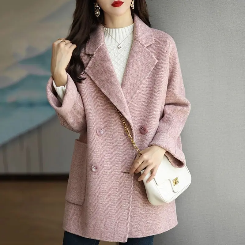 Damen Trenchcoat Slim Fit Wolltextur Doppelt Knöpfbar