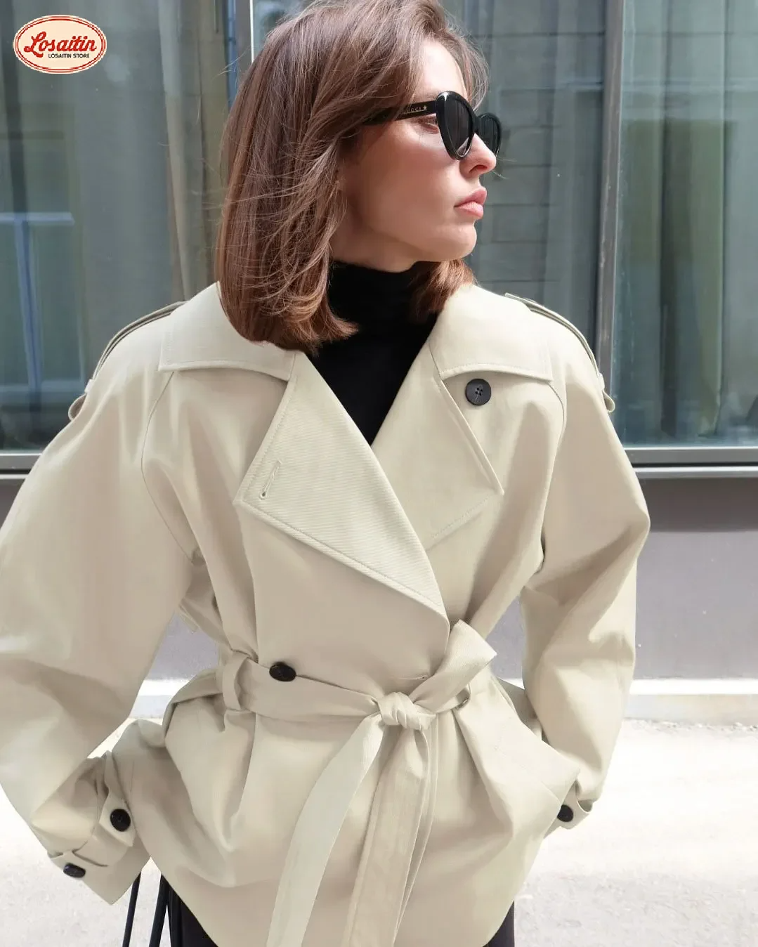 Damen Trenchcoat Baumwollmischung Mit Taillengürtel