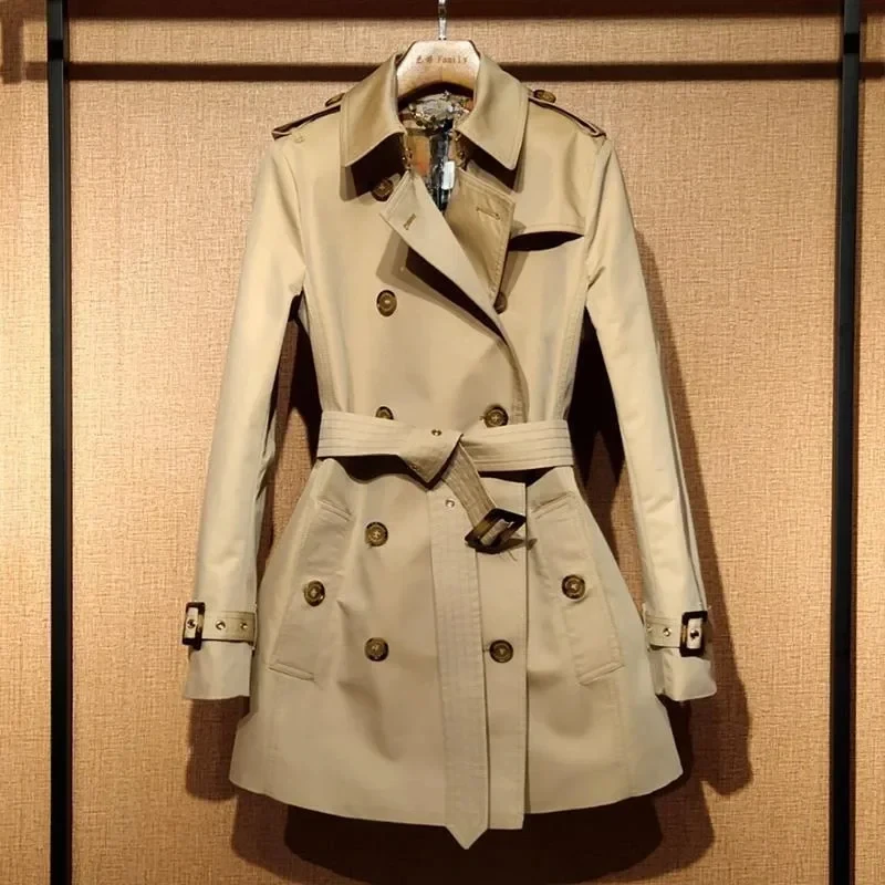 Damen Trenchcoat Slim Fit Doppelreihig Kurz Mit Gürtel - Eveloria