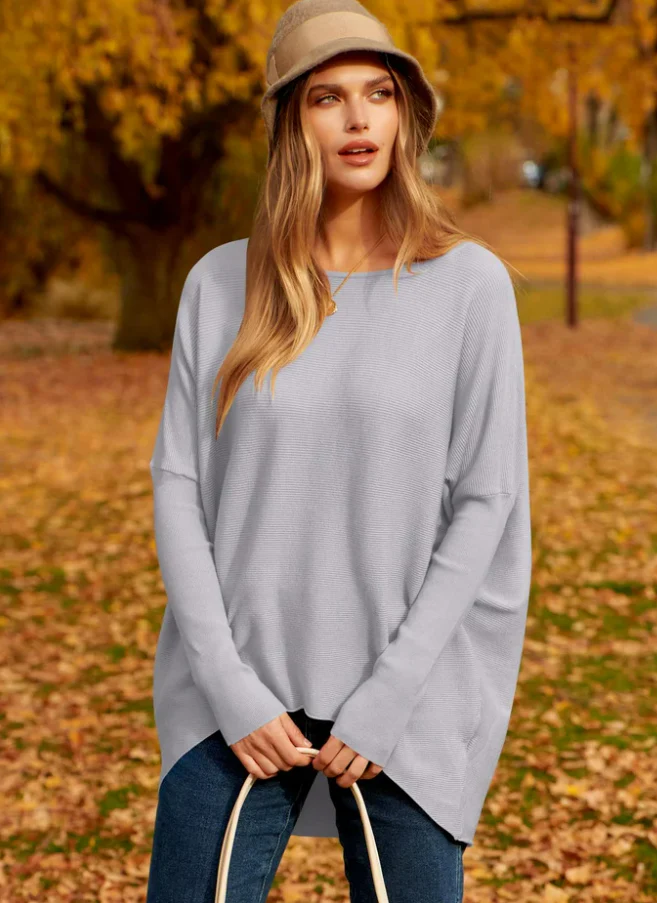 Eveloria Damen Sweatshirt Oversized Weiches Wollgemisch Langarm