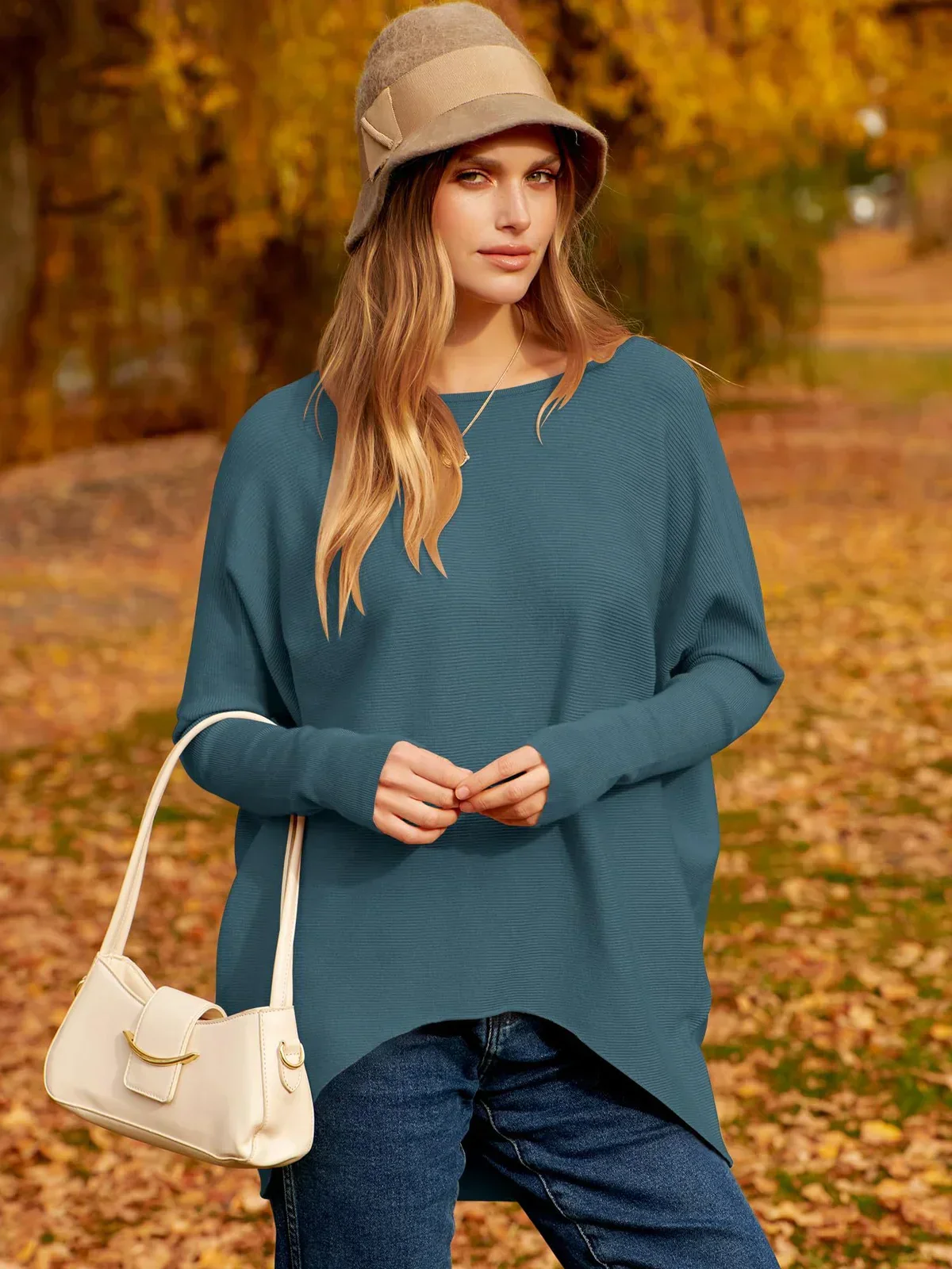 Eveloria Damen Sweatshirt Oversized Weiches Wollgemisch Langarm