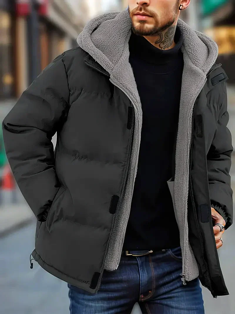 Herren Winterjacke Pufferjacke Wasserdicht Fleece Schwarz - Eveloria