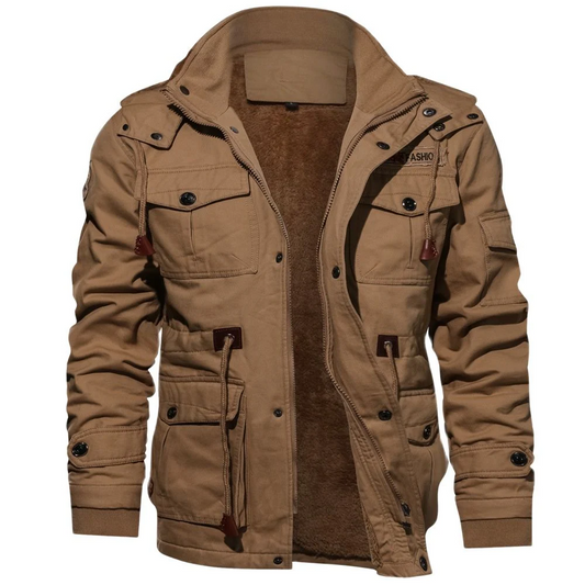 Herren Bomberjacke Baumwoll Obermaterial Fleece Futter Kapuze Schwarz - Eveloria