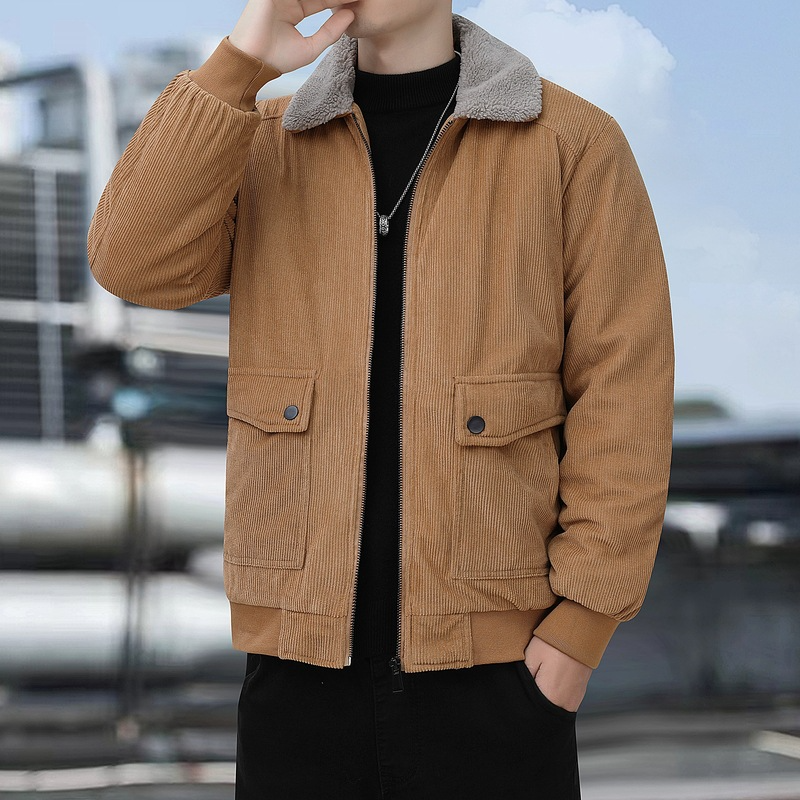 Herren Bomberjacke Cord Sherpa-Kragen Fleece-Futter Relaxed Fit - Eveloria