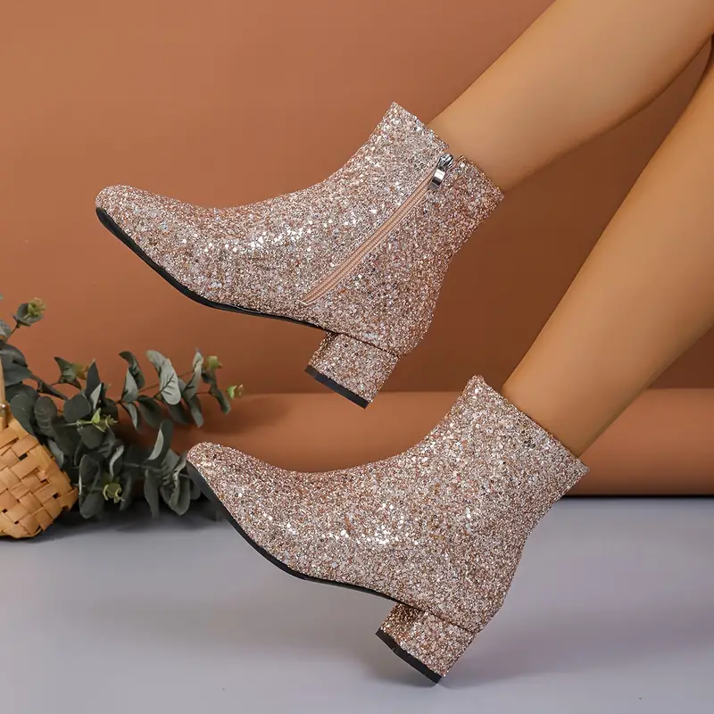 Eveloria Damen Stiefeletten Textil Glitzer Mandelförmig Mittlerer - Eveloria