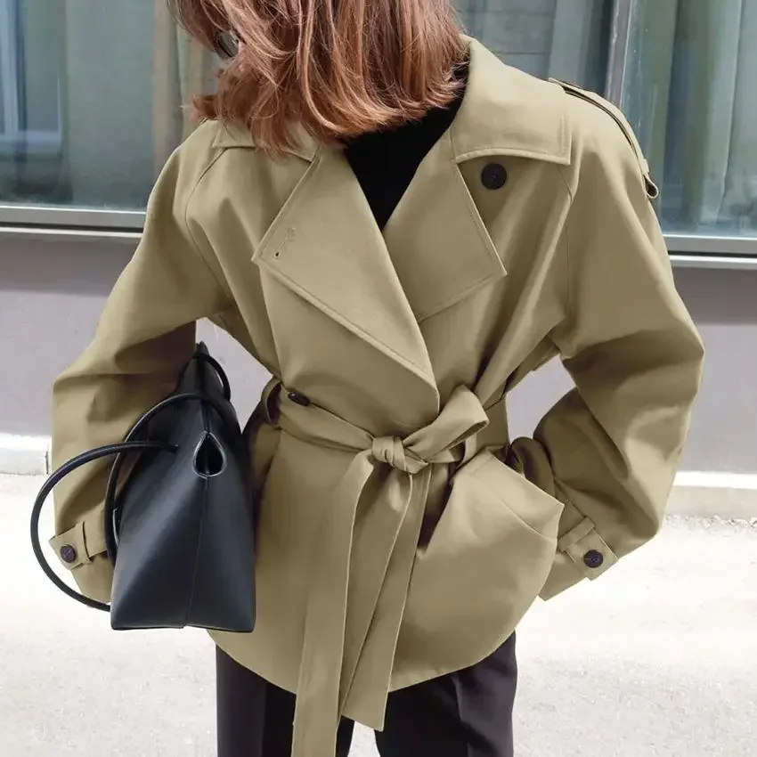 Damen Trenchcoat Baumwollmischung Mit Taillengürtel Schwarz - Eveloria
