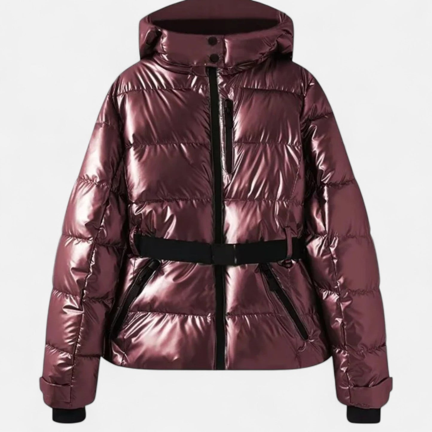 Damen Steppjacke Kapuze Tailliert Warm Schwarz - Eveloria