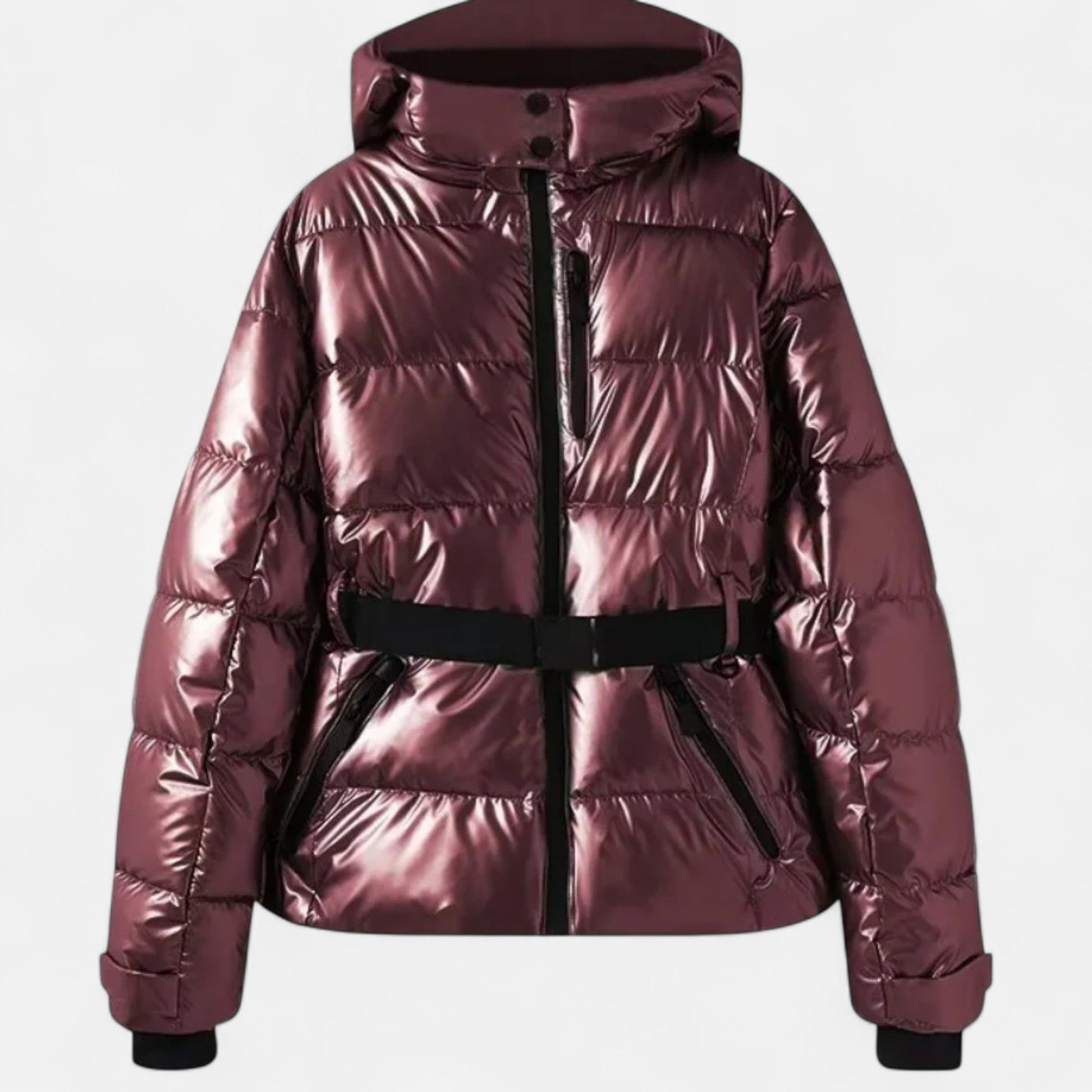 Damen Steppjacke Kapuze Tailliert Warm Schwarz - Eveloria