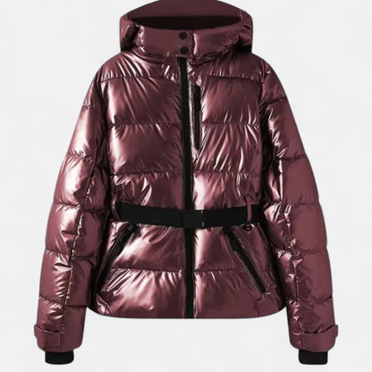 Damen Steppjacke Kapuze Tailliert Warm Schwarz - Eveloria