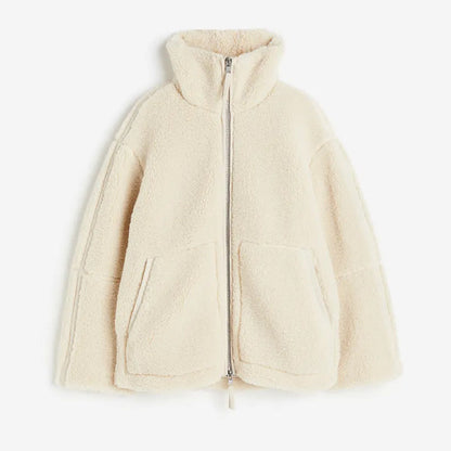 Daralis Damen Teddyjacke Oversize Reißverschluss Stehkragen