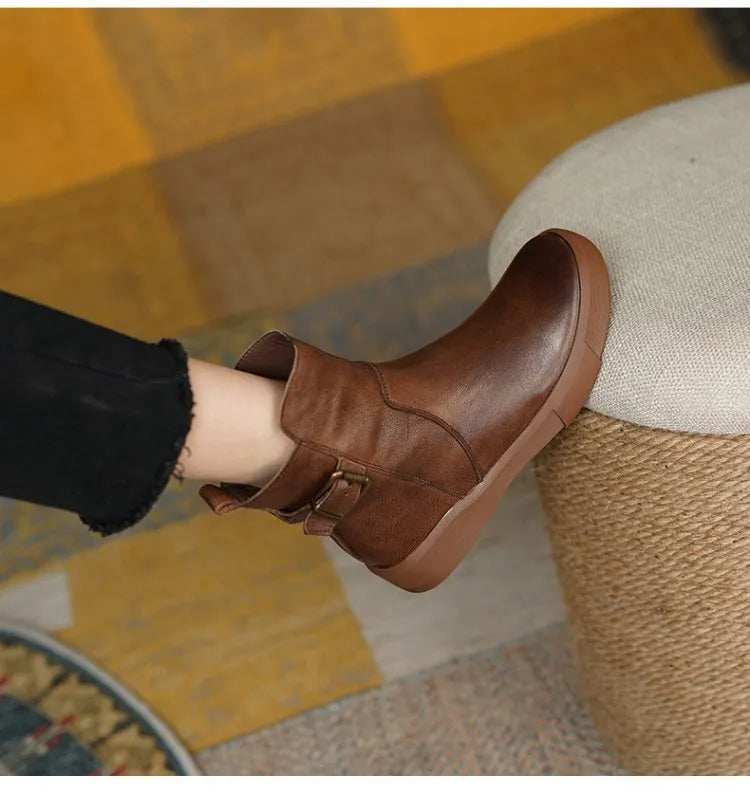 Damen Stiefeletten Mid-Ankle Höhe Mit Seitenschnalle Flach