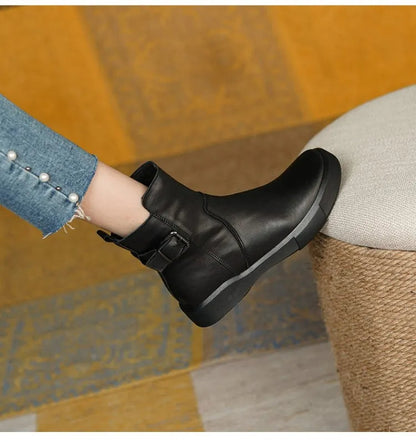 Damen Stiefeletten Mid-Ankle Höhe Mit Seitenschnalle Flach