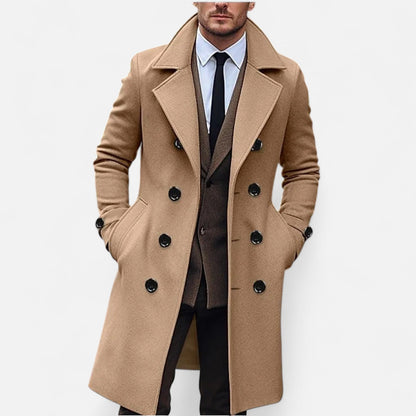 Herren Mantel Klassisches Revers Wollmix Schwarz - Eveloria