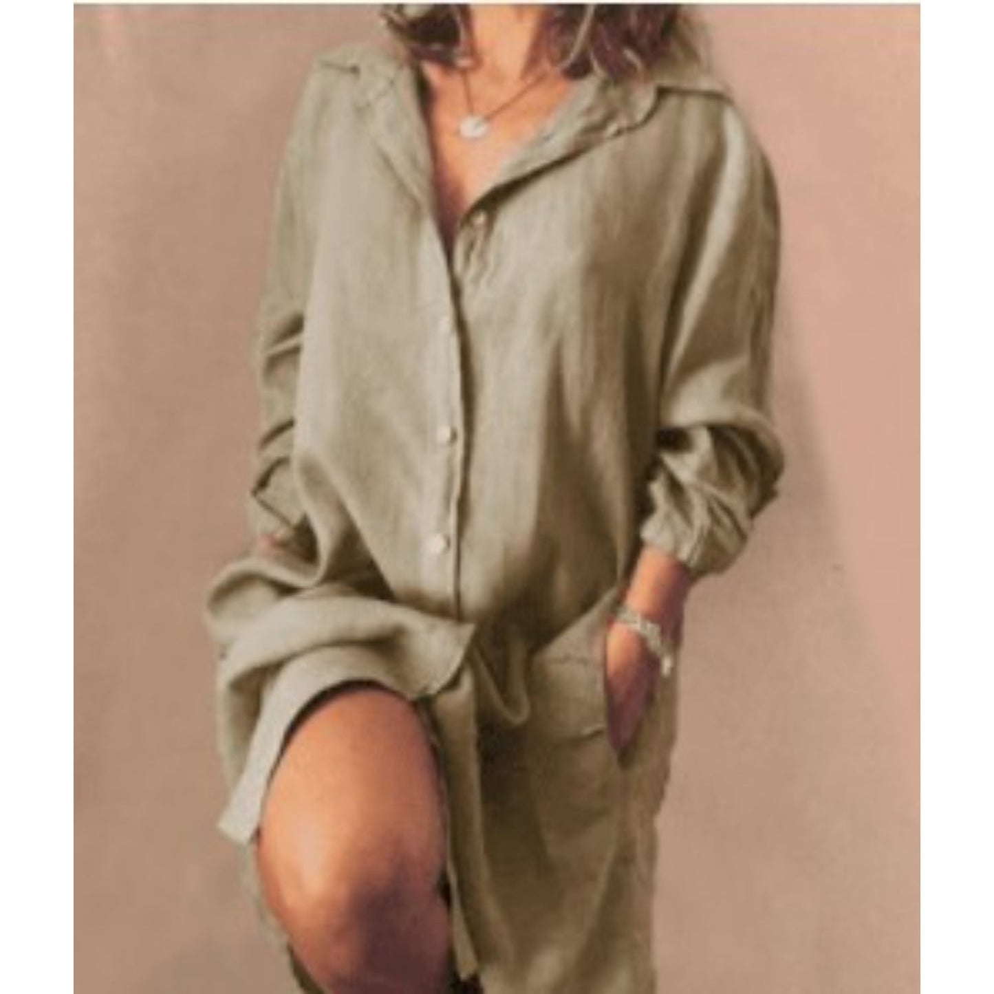 Damen Hemdkleid mit Knöpfen und Reverskragen Luftig Elegant Beige