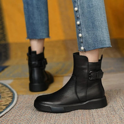 Damen Stiefeletten Mid-Ankle Höhe Mit Seitenschnalle Flach